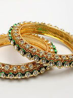 NVR Women's Set of 2 Gold-Polished Kundan Studded Bangles - Distacart