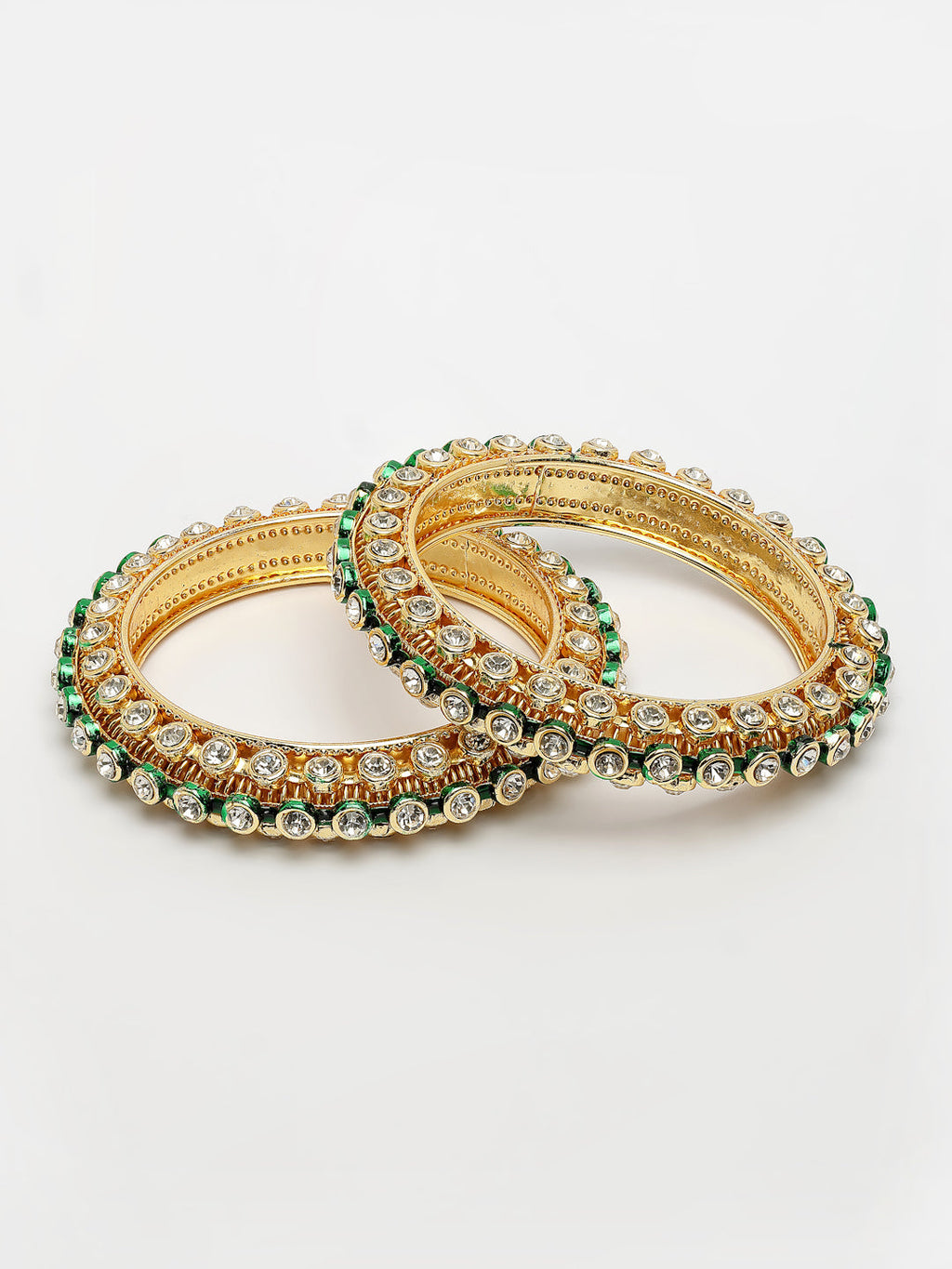 NVR Women's Set of 2 Gold-Polished Kundan Studded Bangles - Distacart