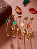 NVR Women's Set of 4 Gold-Polished Artificial Stone Studded Bangles - Distacart