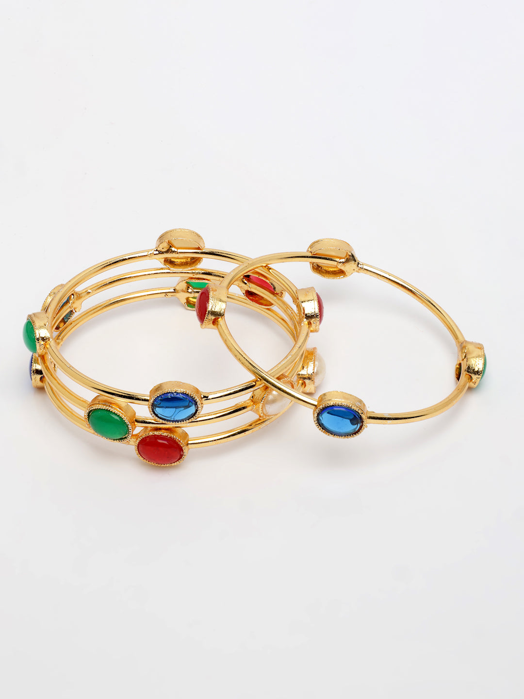 NVR Women's Set of 4 Gold-Polished Artificial Stone Studded Bangles - Distacart