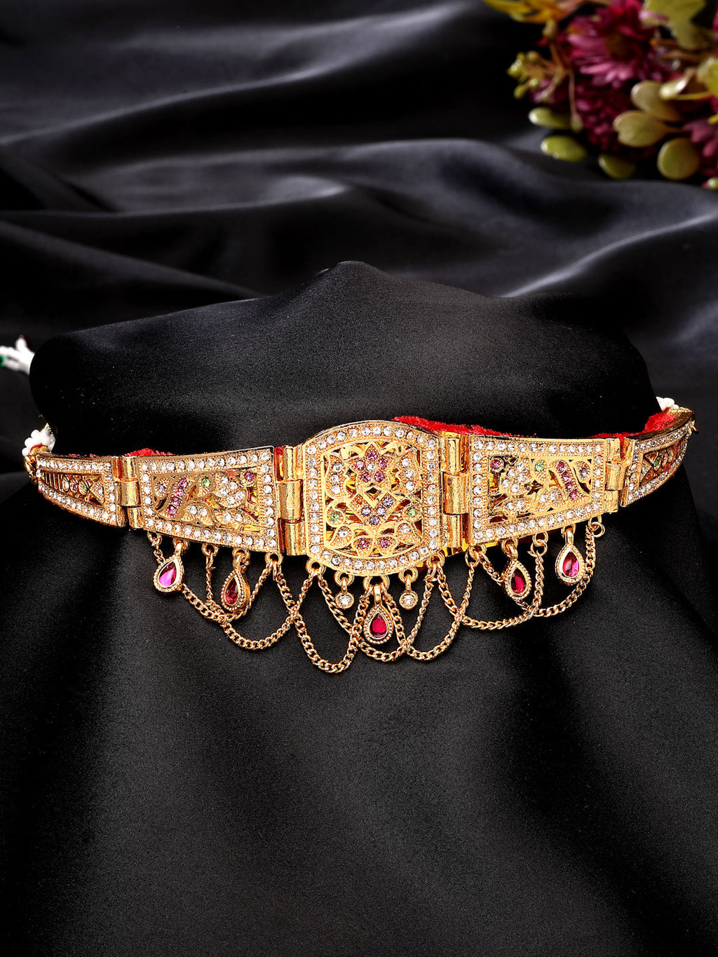 NVR Women's Gold-Polished Cubic Zirconia Stone Studded Rajputi Choker Necklace