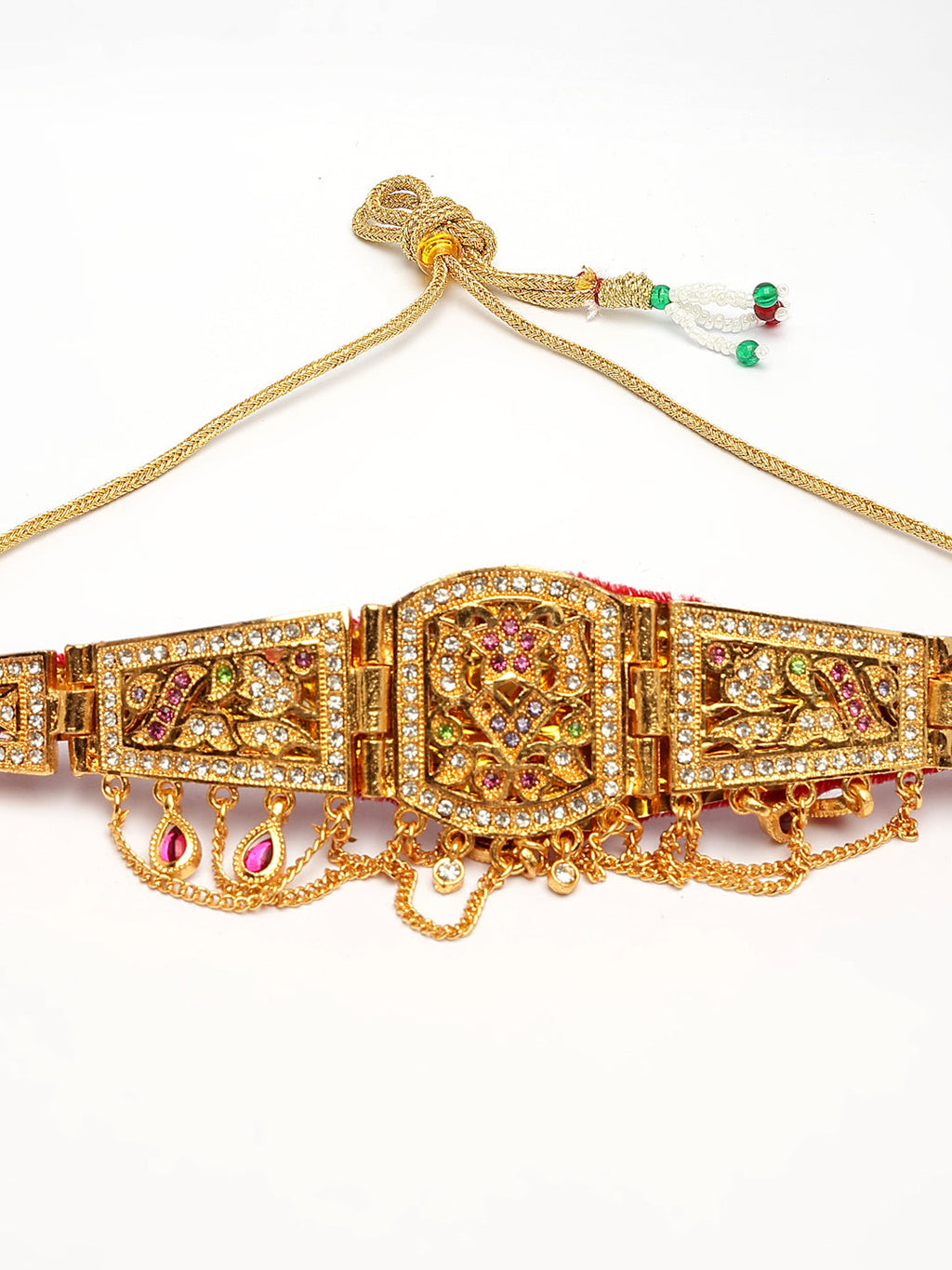 NVR Women's Gold-Polished Cubic Zirconia Stone Studded Rajputi Choker Necklace