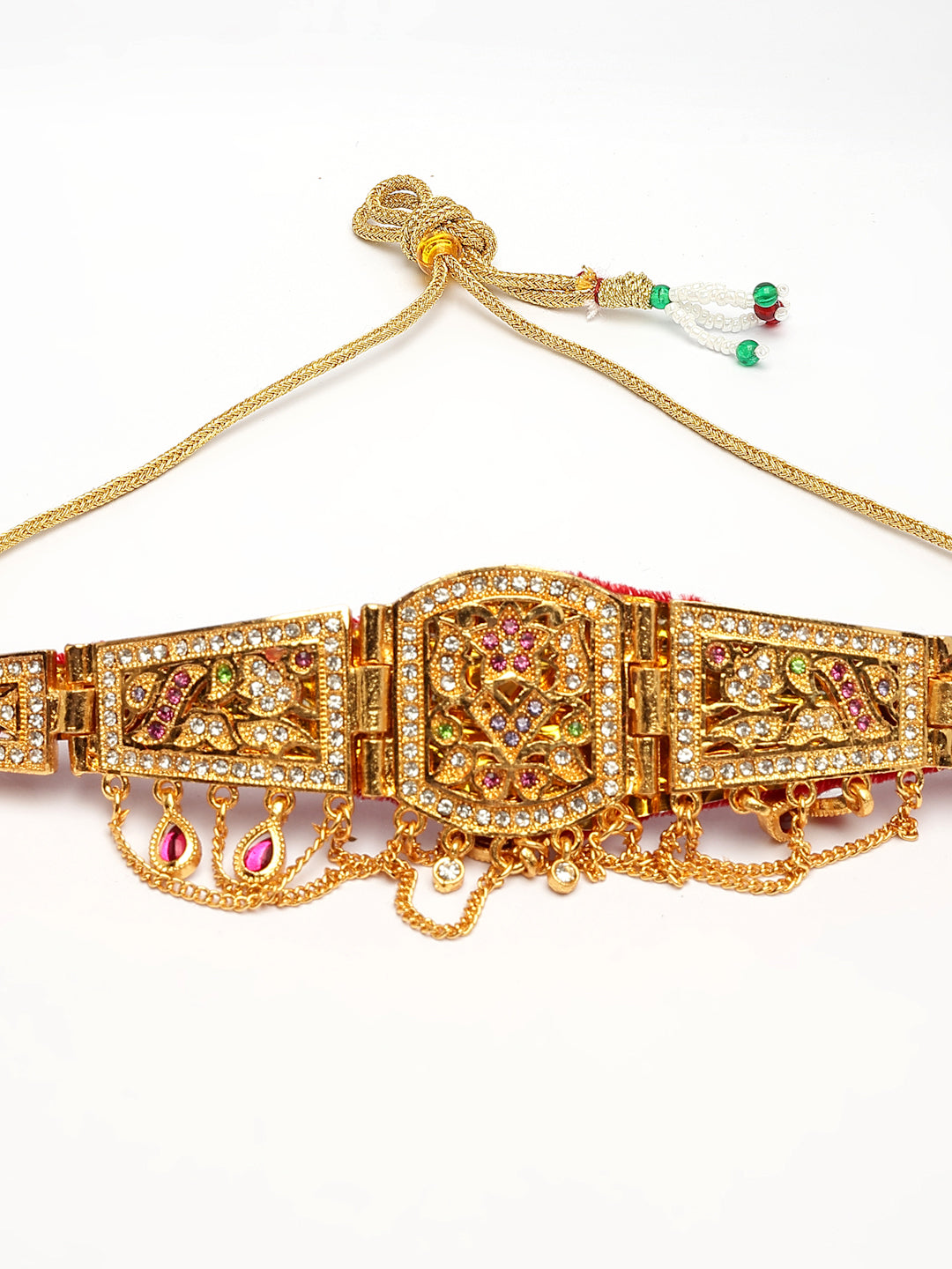 NVR Women's Gold-Polished Cubic Zirconia Stone Studded Rajputi Choker Necklace