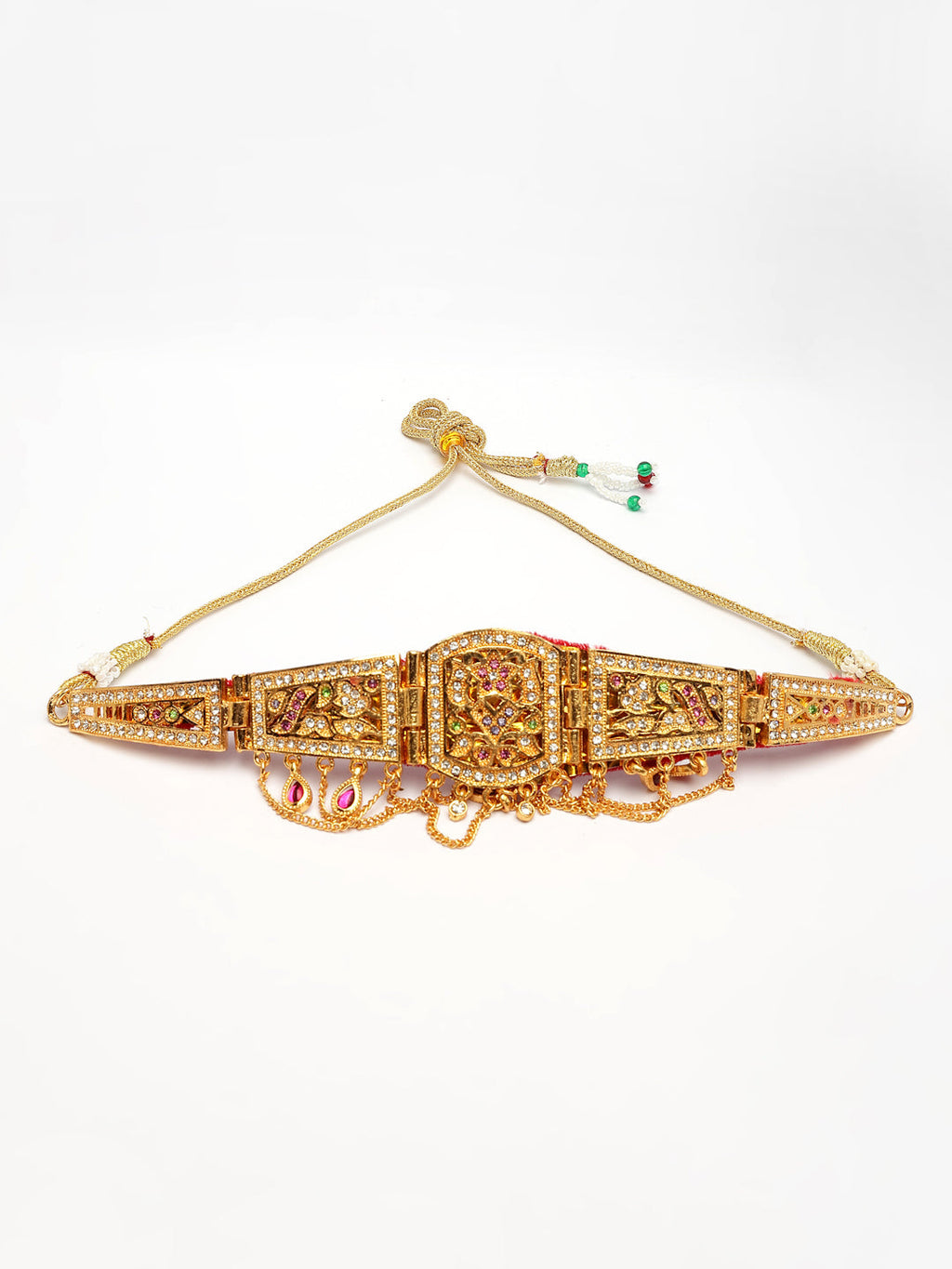 NVR Women's Gold-Polished Cubic Zirconia Stone Studded Rajputi Choker Necklace