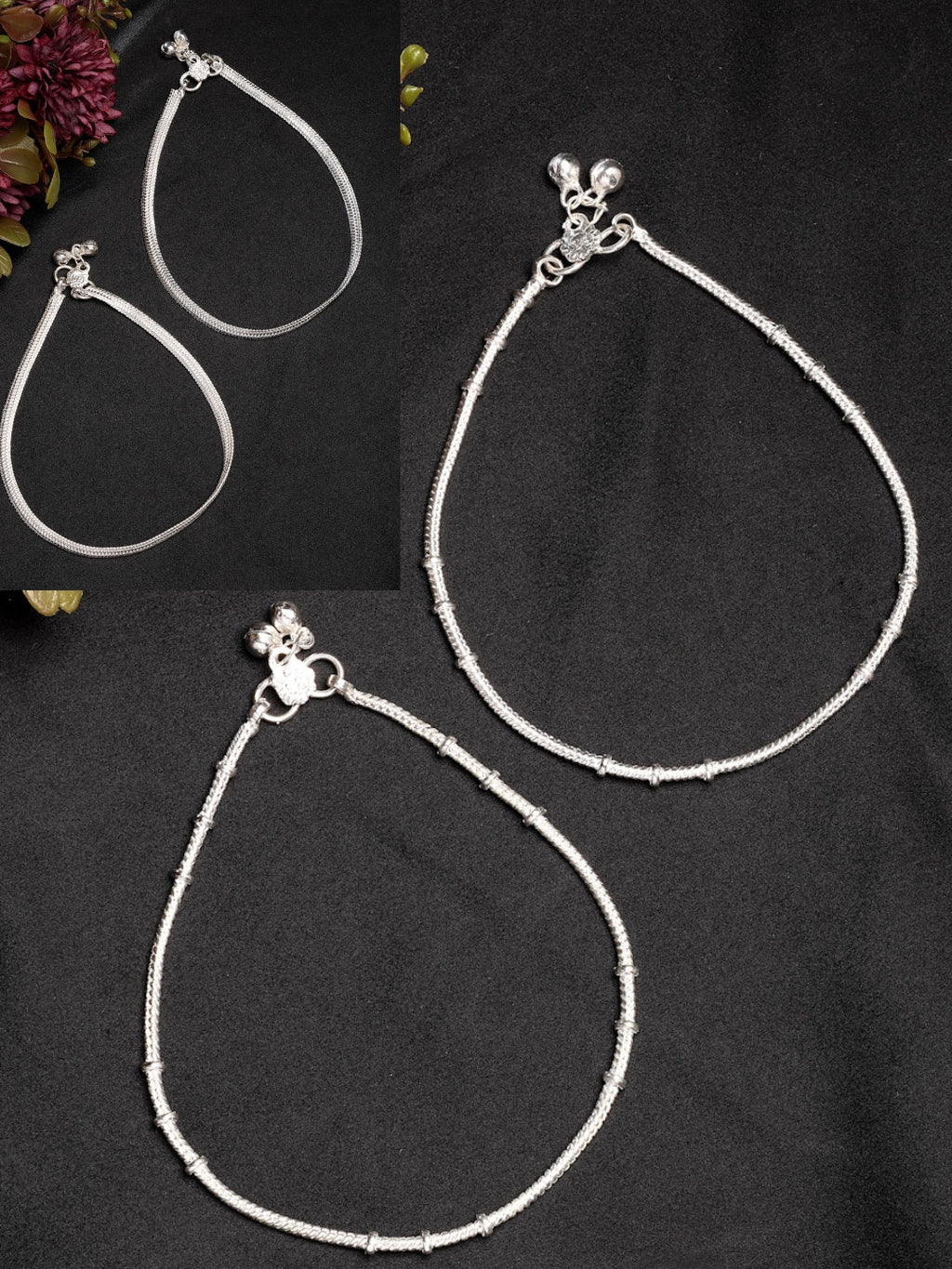 NVR Women's Pair of 2 Silver-Plated Anklets - Distacart