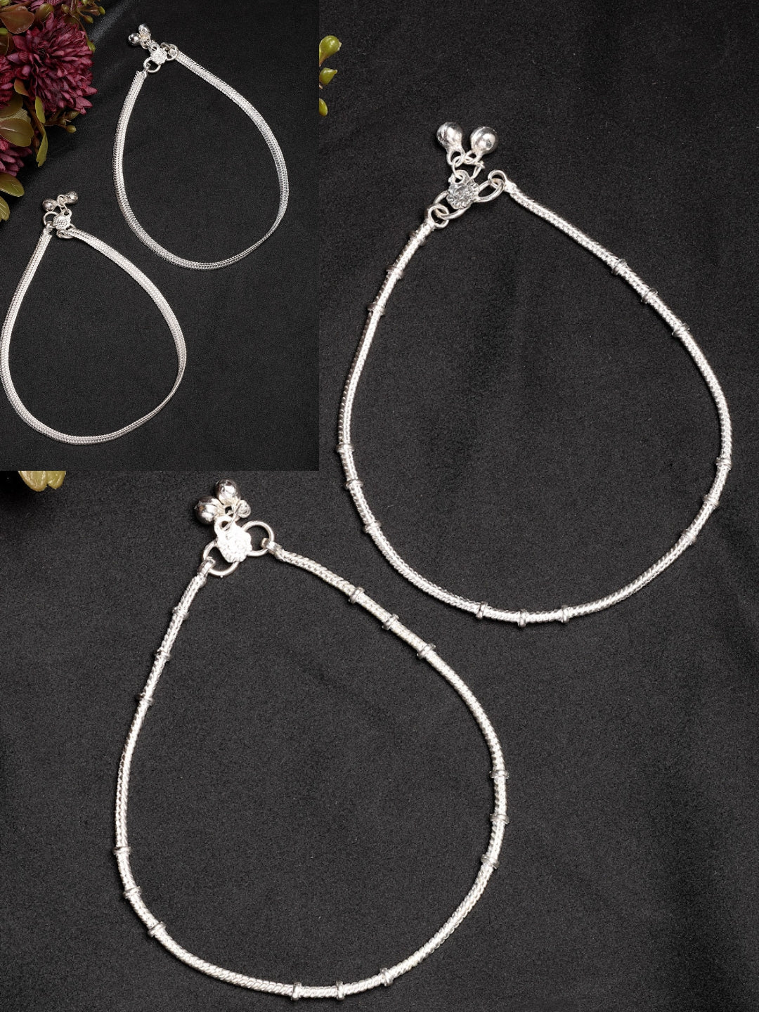 NVR Women's Pair of 2 Silver-Plated Anklets - Distacart