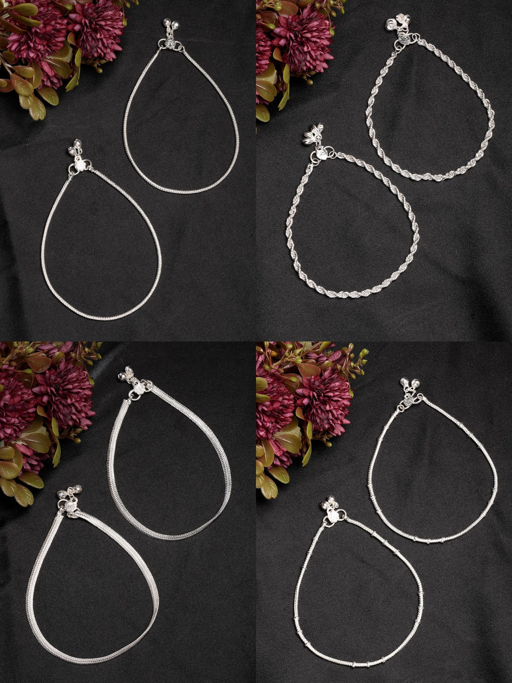 NVR Women's Pair of 4 Silver-Plated Anklets - Distacart
