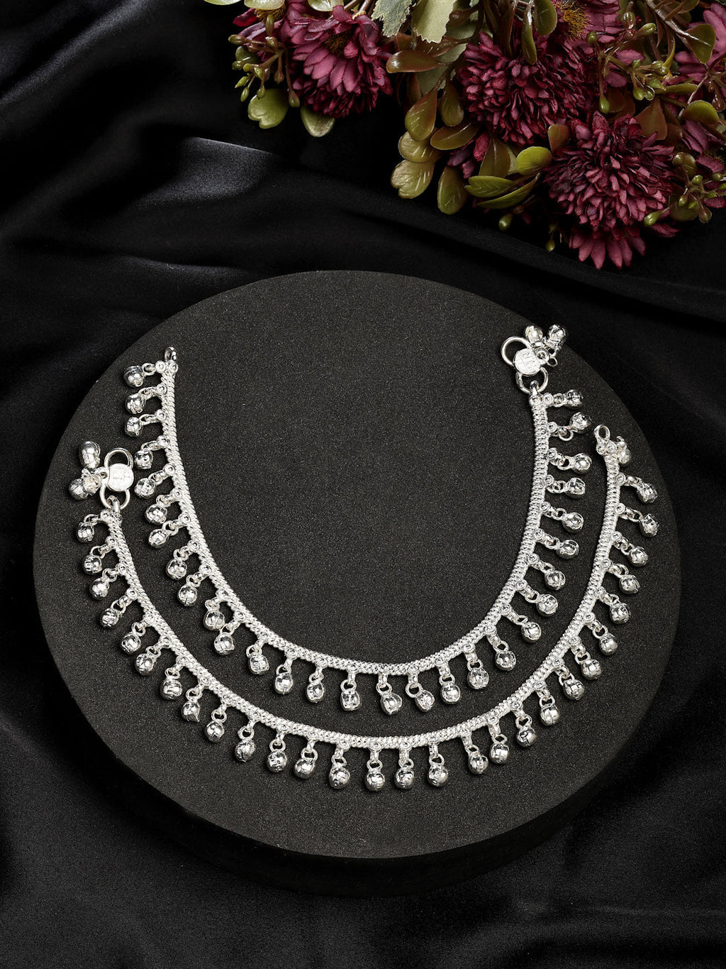 NVR Women's Set of 2 Silver-Plated Ghungroo-Beaded Anklets