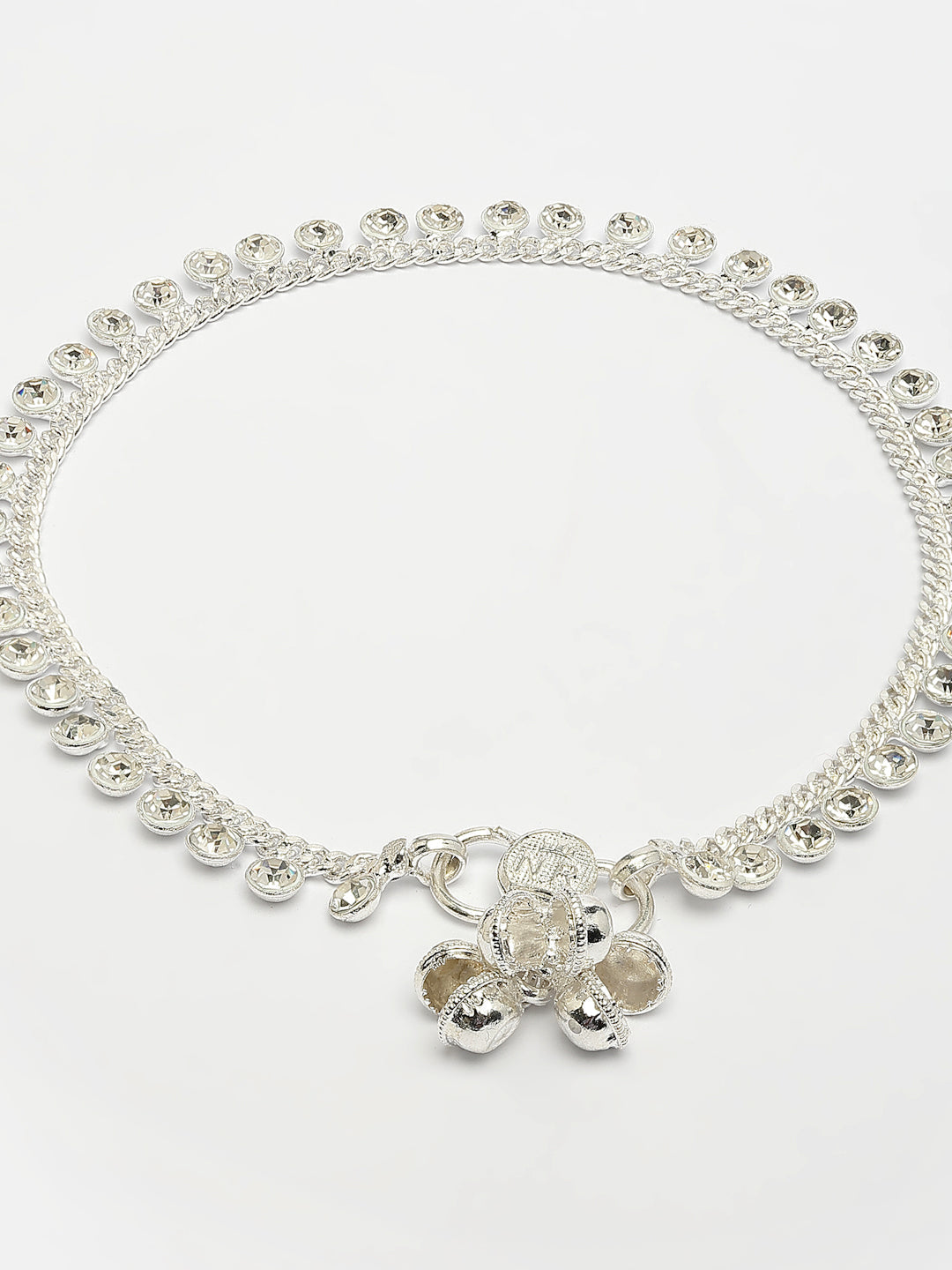 NVR Women's Set of 2 Silver-Plated Artificial Stone Studded Anklets - Distacart