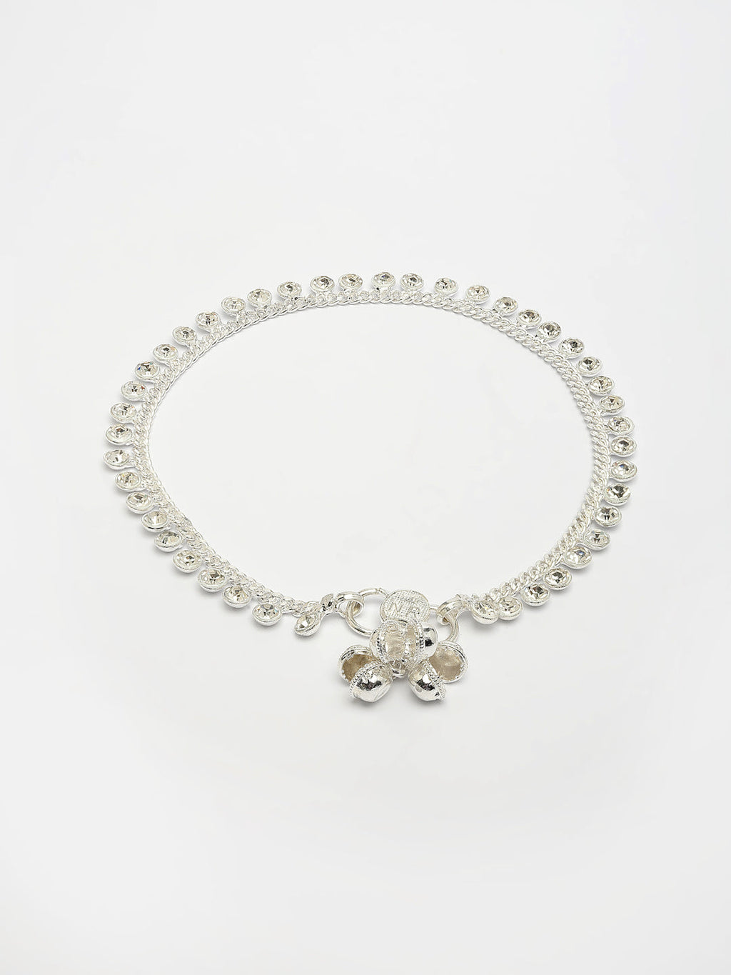 NVR Women's Set of 2 Silver-Plated Artificial Stone Studded Anklets - Distacart