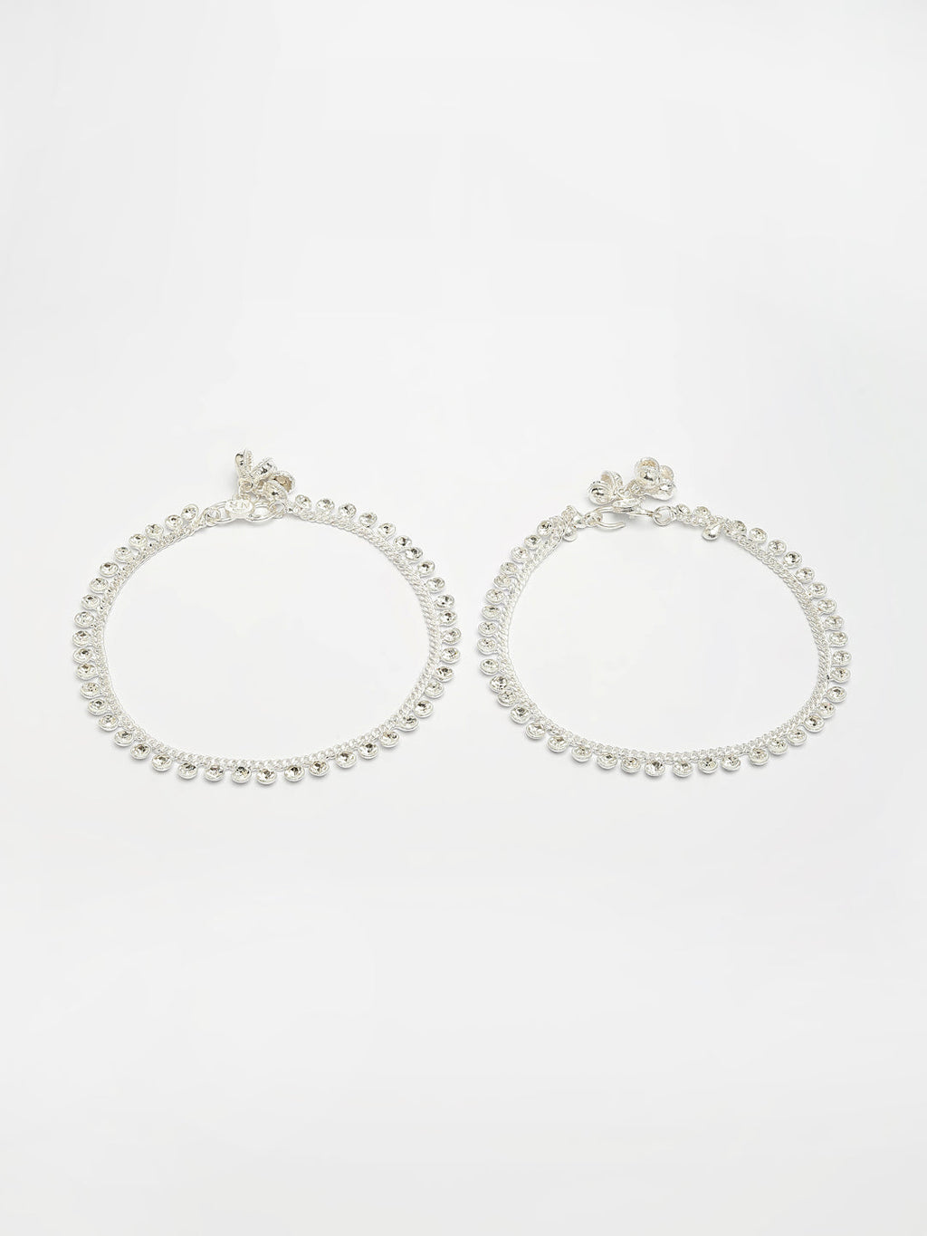 NVR Women's Set of 2 Silver-Plated Artificial Stone Studded Anklets - Distacart