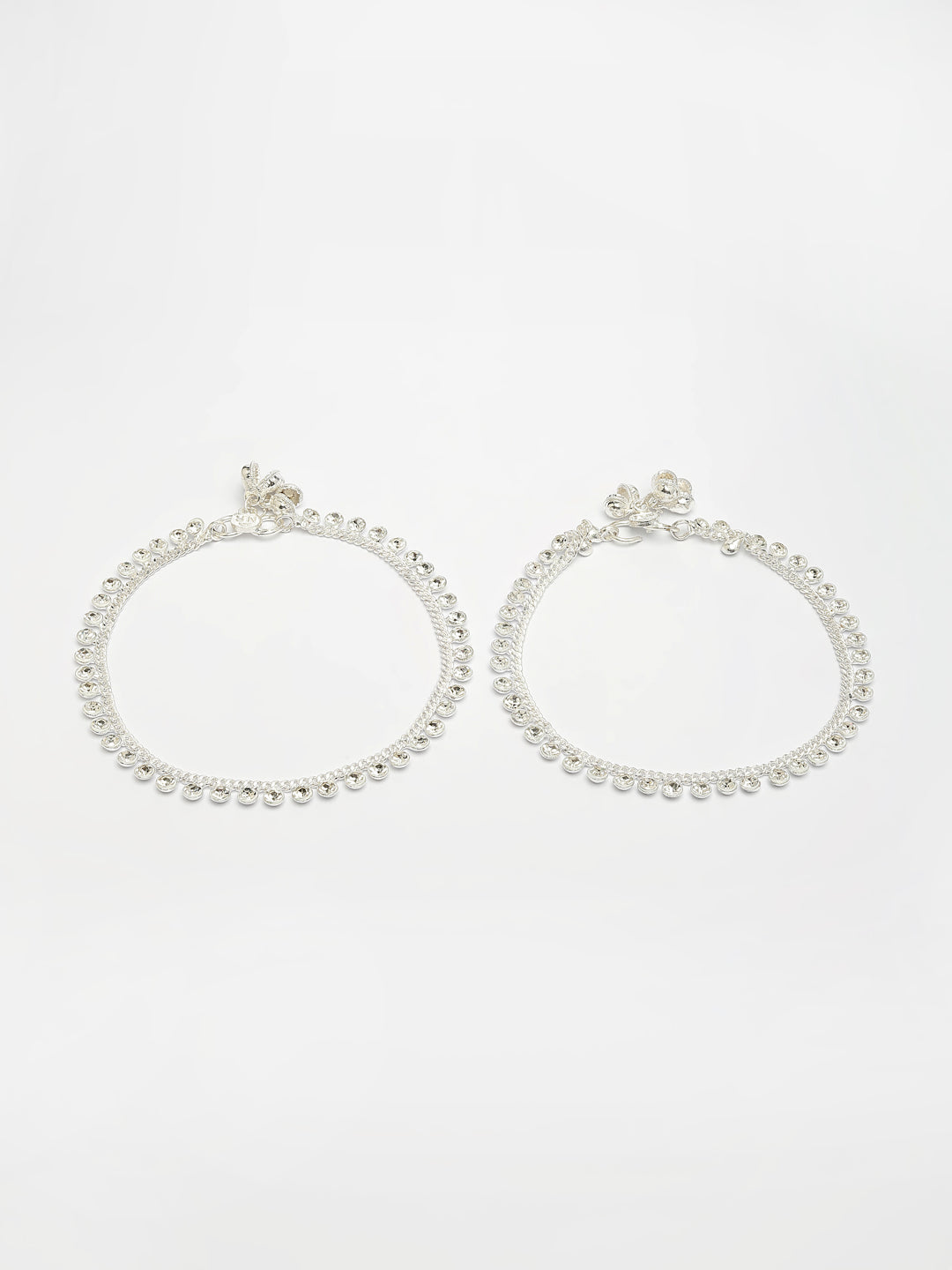 NVR Women's Set of 2 Silver-Plated Artificial Stone Studded Anklets - Distacart