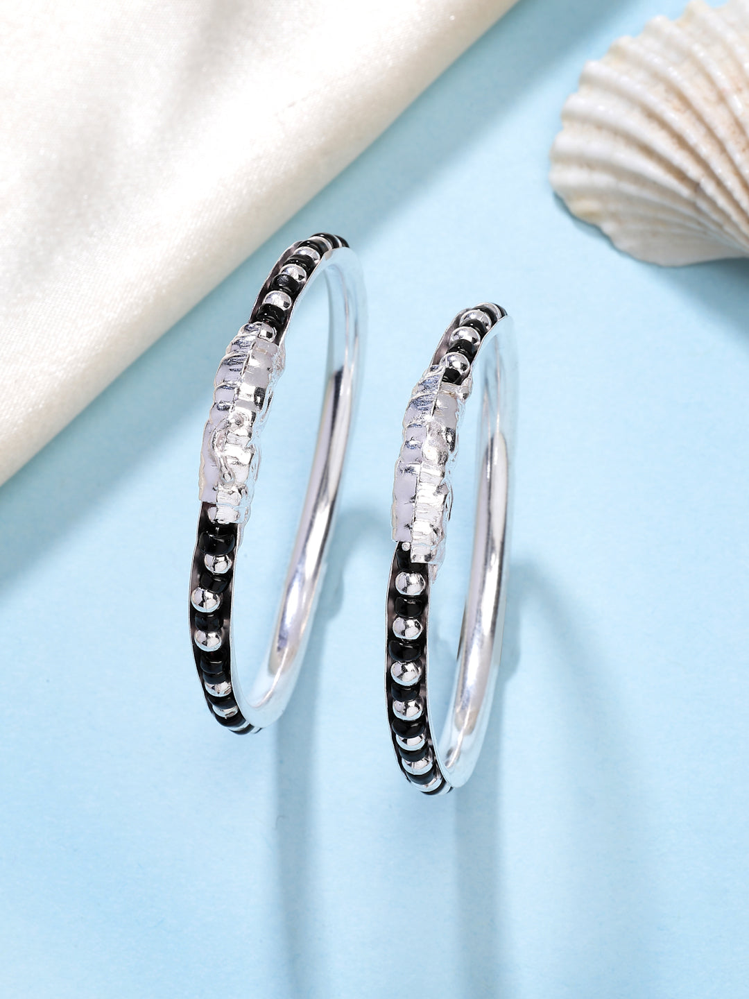 NVR Kids Pair of 3 Rhodium-Plated Artificial Beads Nazariya Kada Bracelet - Distacart
