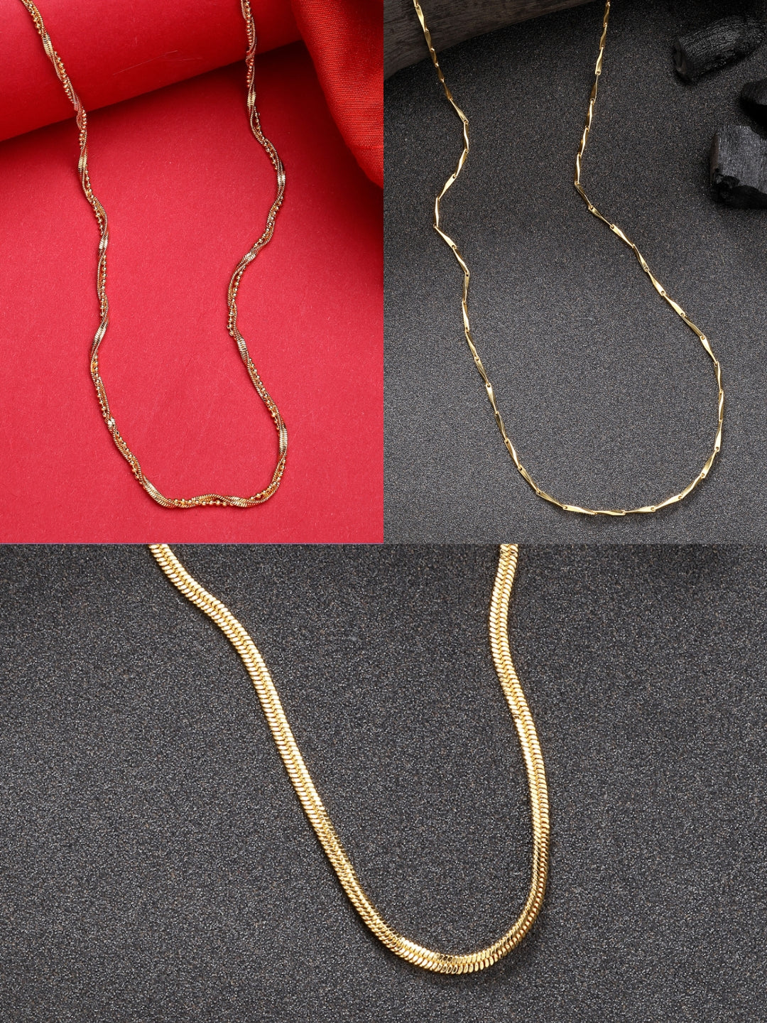 NVR Women's Set of 3 Gold-Polished Minimal Chain