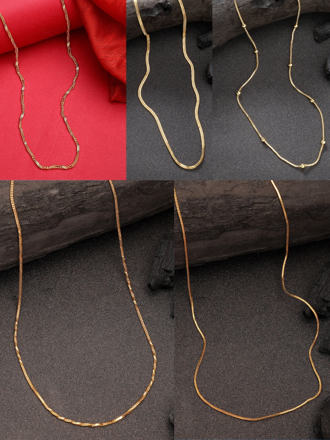 NVR Women's Set of 5 Gold-Polished Minimal Chain