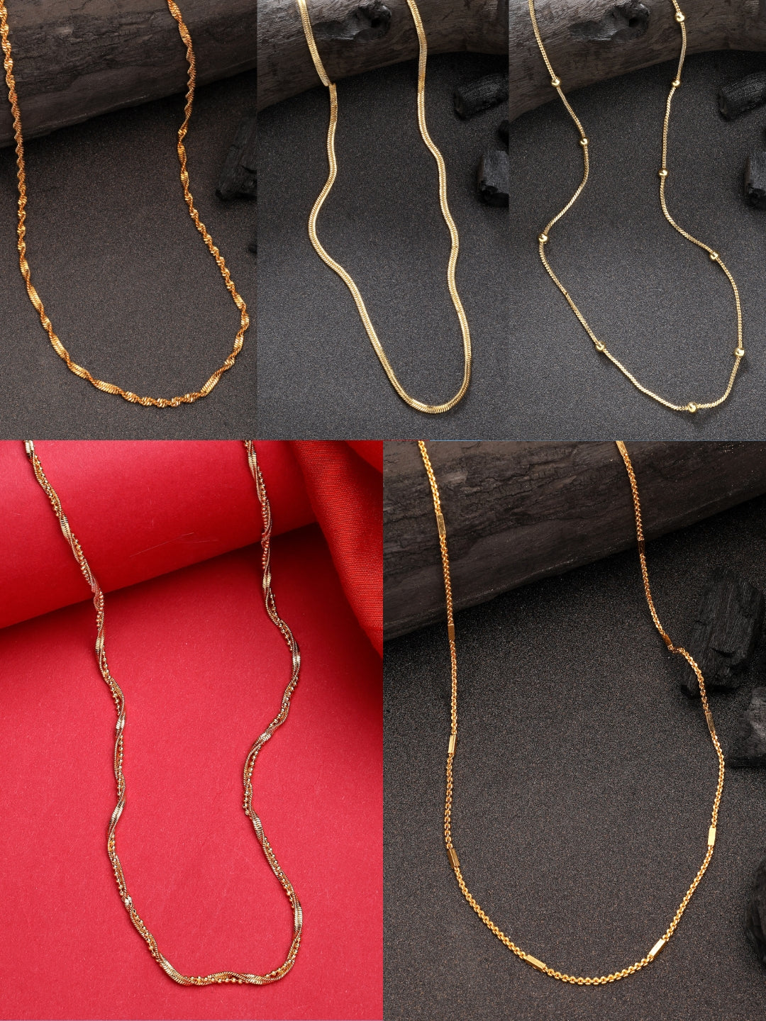 NVR Women's Set of 5 Gold-Polished Minimal Chain