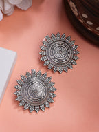 NVR Women Silver Plated Oxidized Circular Shape Stud Earrings - Distacart