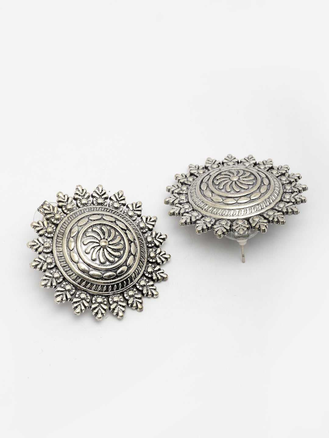 NVR Women Silver Plated Oxidized Circular Shape Stud Earrings - Distacart
