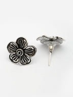 NVR Women Silver Plated Oxidized Floral Shape Stud Earrings - Distacart