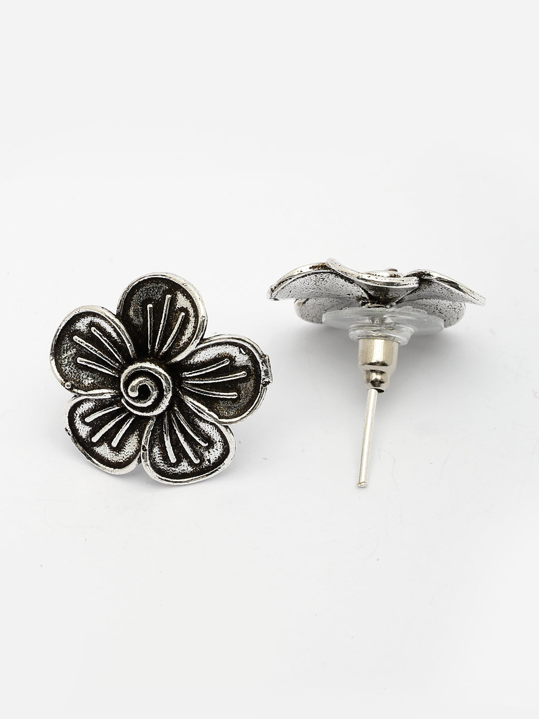 NVR Women Silver Plated Oxidized Floral Shape Stud Earrings - Distacart