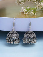 NVR Women German Silver Oxidized Floral Design Jhumka Earrings - Distacart