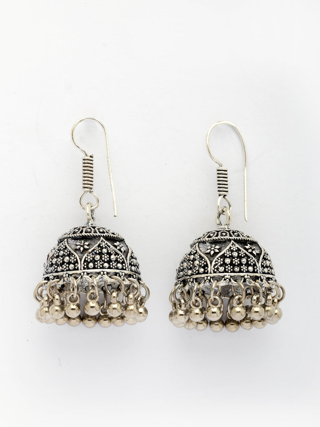 NVR Women German Silver Oxidized Floral Design Jhumka Earrings - Distacart