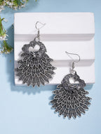 NVR Women's Silver Toned Oxidized Peacock Design Drop Earrings - Distacart