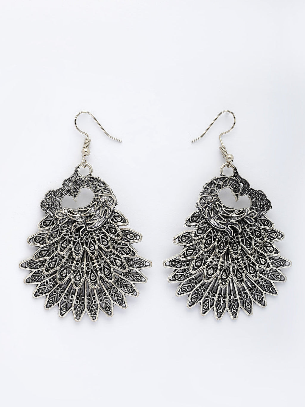 NVR Women's Silver Toned Oxidized Peacock Design Drop Earrings - Distacart