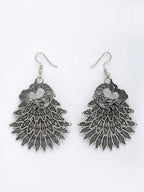 NVR Women's Silver Toned Oxidized Peacock Design Drop Earrings - Distacart