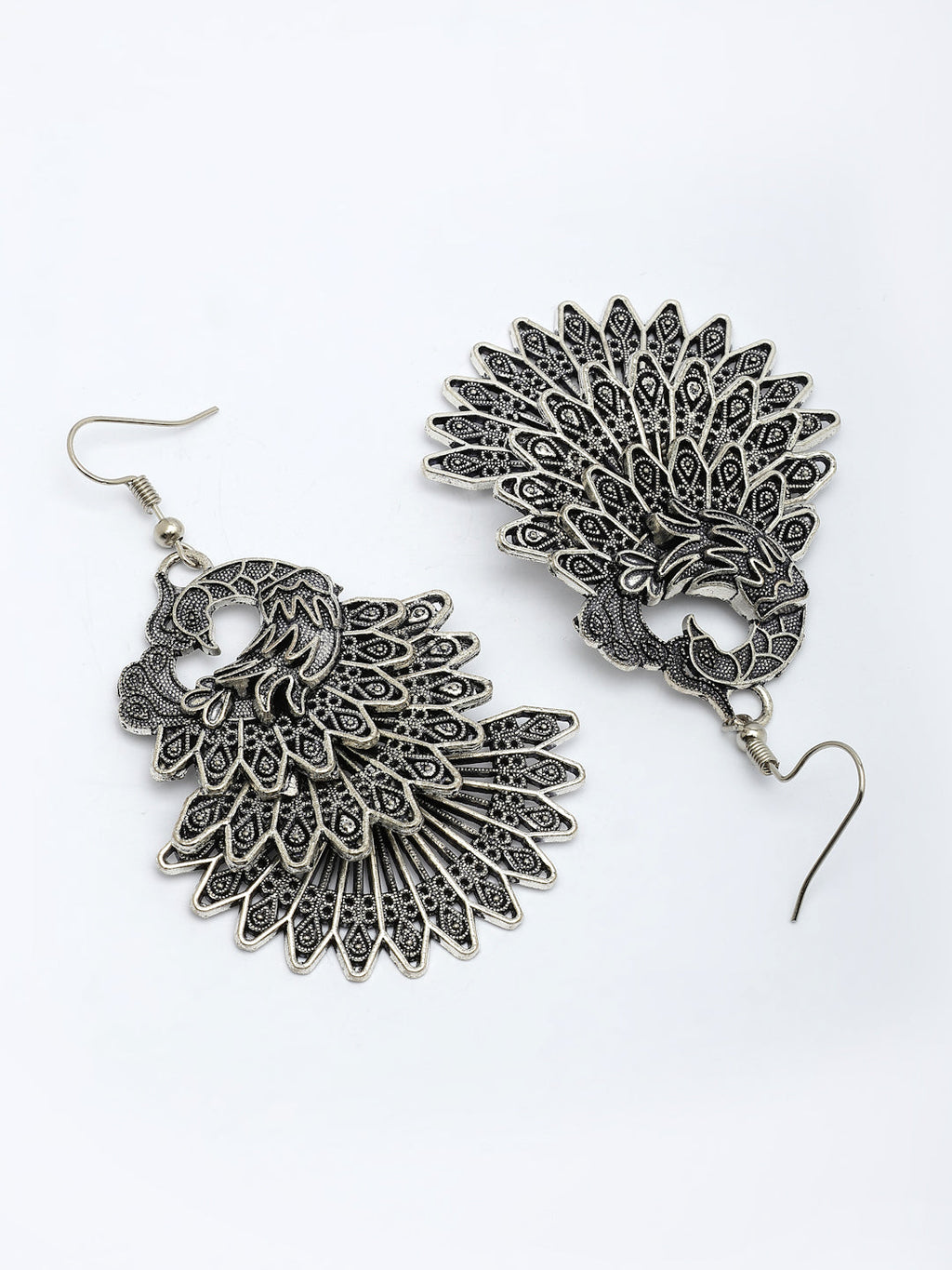 NVR Women's Silver Toned Oxidized Peacock Design Drop Earrings - Distacart