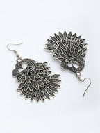 NVR Women's Silver Toned Oxidized Peacock Design Drop Earrings - Distacart