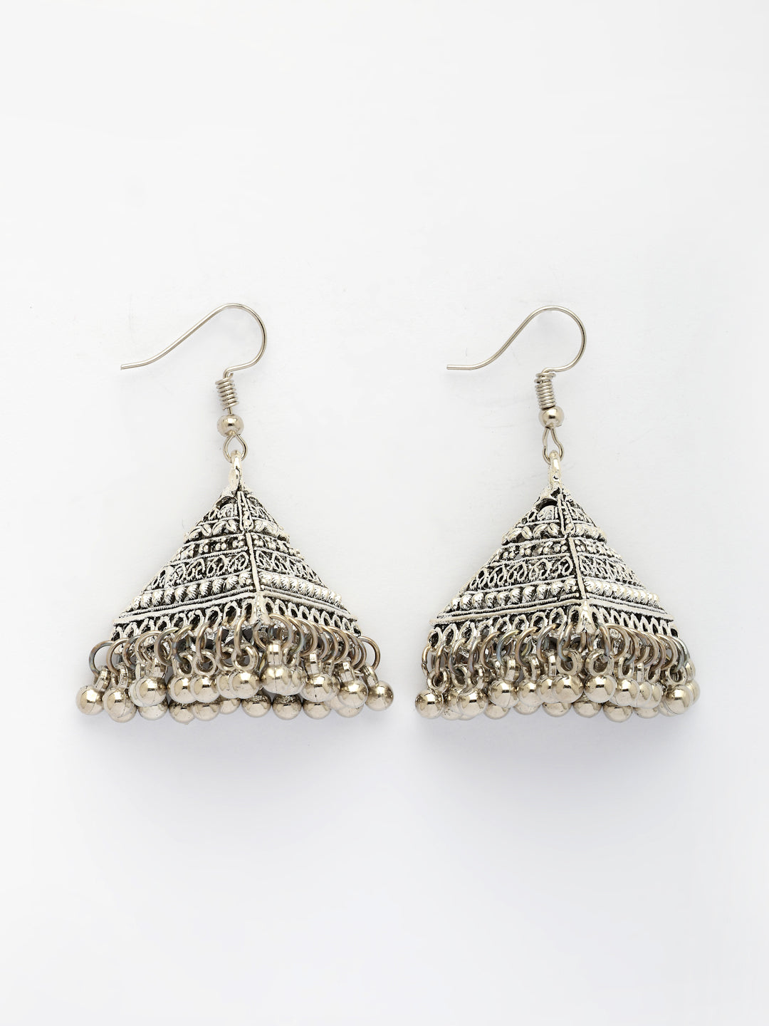 NVR Women's Triangular Shaped Hook Silver Plating Oxidized Jhumka Earrings - Distacart