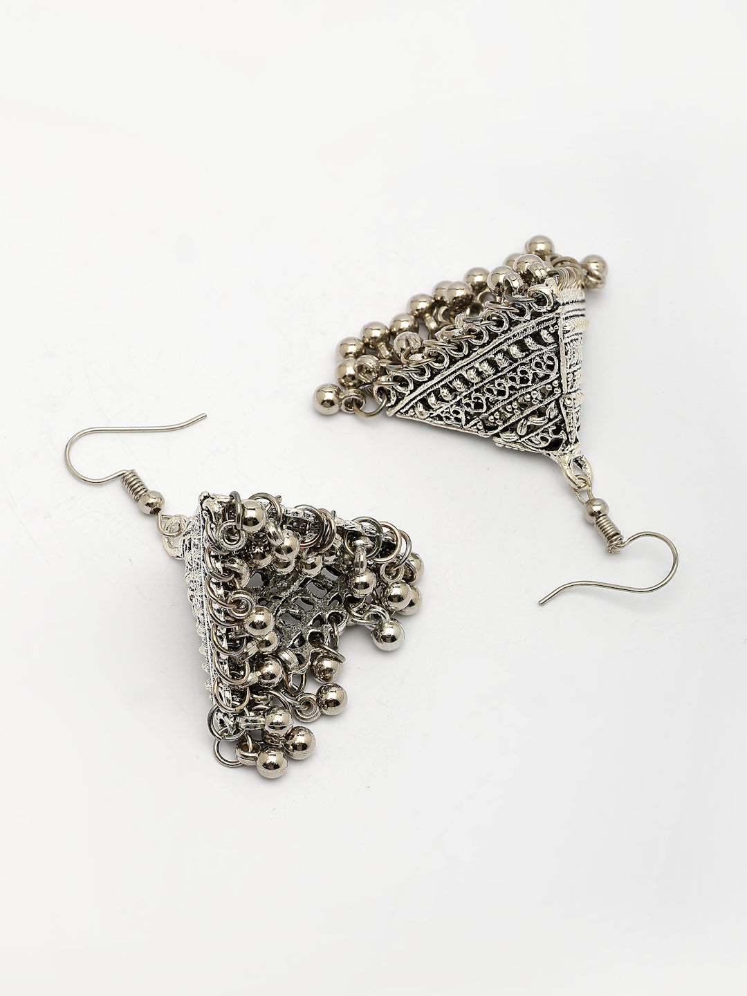 NVR Women's Triangular Shaped Hook Silver Plating Oxidized Jhumka Earrings - Distacart