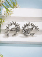 NVR Women Silver Toned Oxidized Pigeon Design Drop Earrings - Distacart