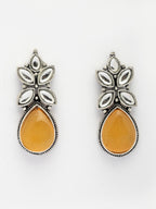 NVR Women Yellow Artificial Stones Silver Plated Drop Earrings - Distacart