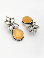 NVR Women Yellow Artificial Stones Silver Plated Drop Earrings - Distacart