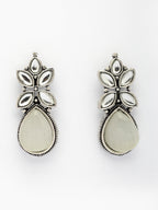 NVR Women White Artificial Stones Silver Plated Drop Earrings - Distacart