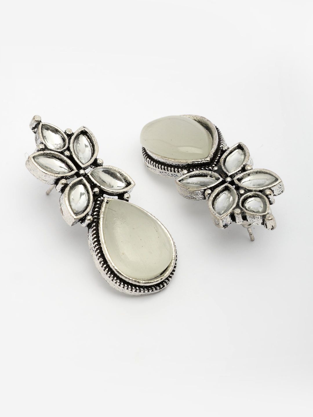 NVR Women White Artificial Stones Silver Plated Drop Earrings - Distacart
