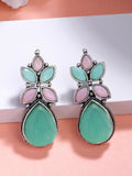 NVR Women Green & Pink Artificial Stones Silver Plated Drop Earrings - Distacart