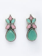 NVR Women Green & Pink Artificial Stones Silver Plated Drop Earrings - Distacart