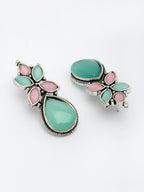 NVR Women Green & Pink Artificial Stones Silver Plated Drop Earrings - Distacart