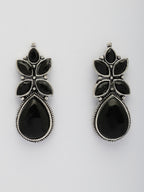 NVR Women Black Artificial Stones Silver Plated Drop Earrings - Distacart