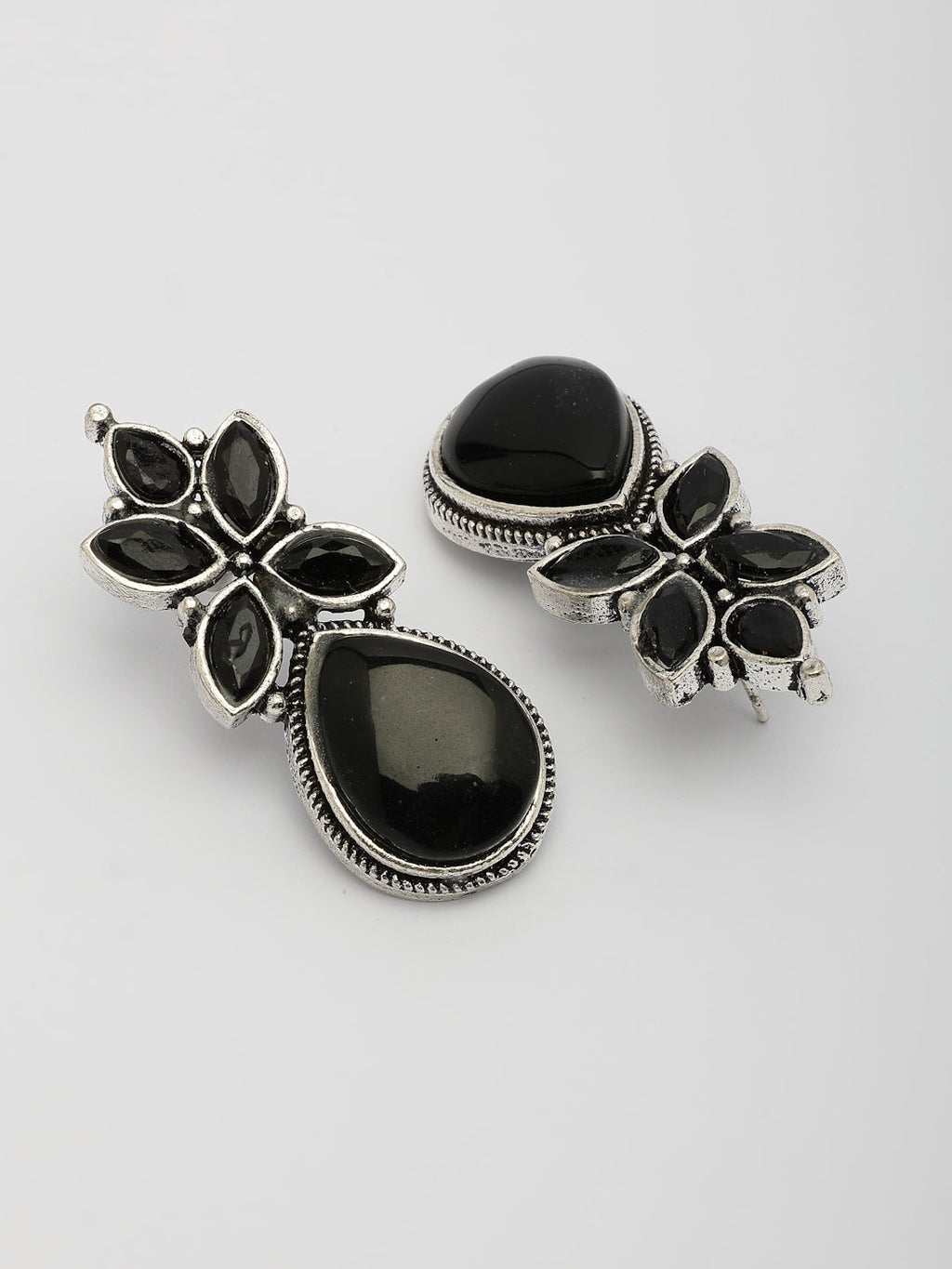NVR Women Black Artificial Stones Silver Plated Drop Earrings - Distacart