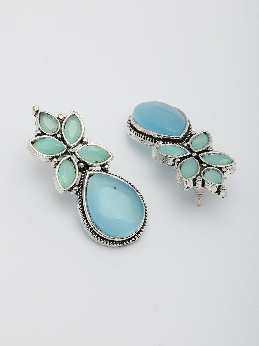 NVR Women Blue Artificial Stones Silver Plated Drop Earrings - Distacart