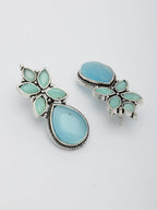 NVR Women Blue Artificial Stones Silver Plated Drop Earrings - Distacart