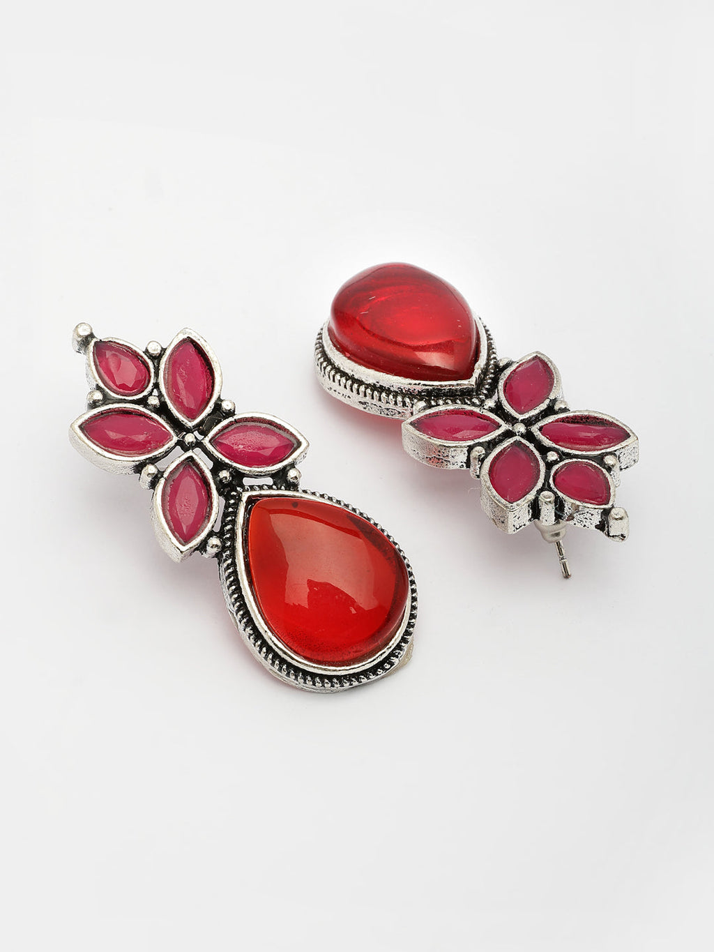 NVR Women Red Artificial Stones Silver Plated Drop Earrings - Distacart