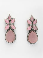 NVR Women Pink Artificial Stones Silver Plated Drop Earrings - Distacart