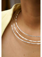 NVR Women 3 Layers Oxidized Silver-Plated Statement Choker Necklace