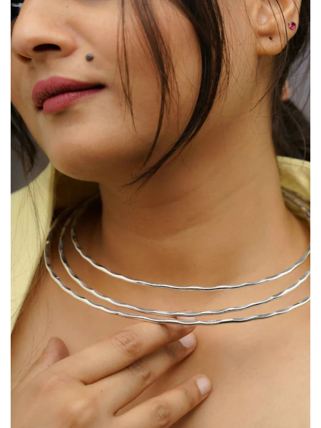 NVR Women 3 Layers Oxidized Silver-Plated Statement Choker Necklace
