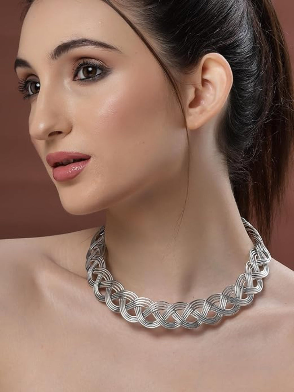 NVR Women's Oxidized Silver-Plated Statement Choker Necklace
